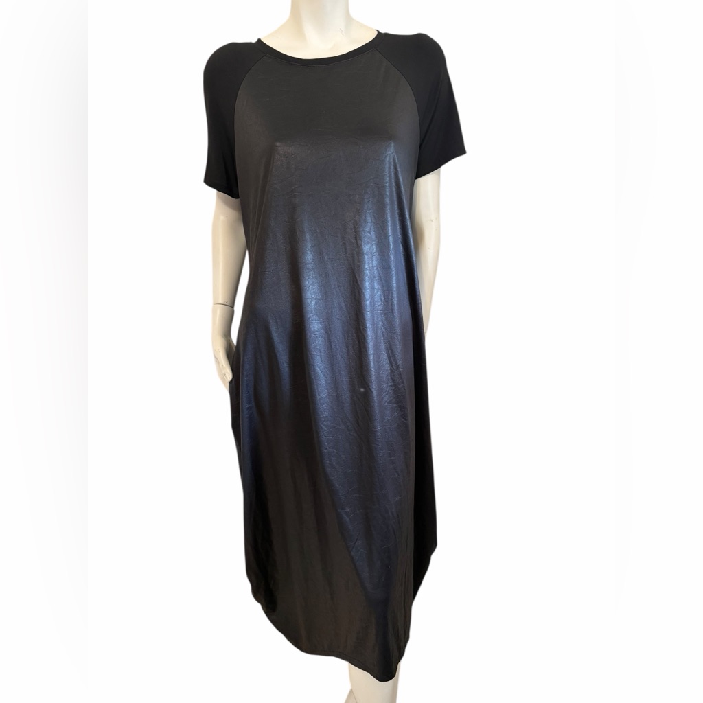 Ruti Chic Black Midi Dress Faux Leather Mixed Media Medium